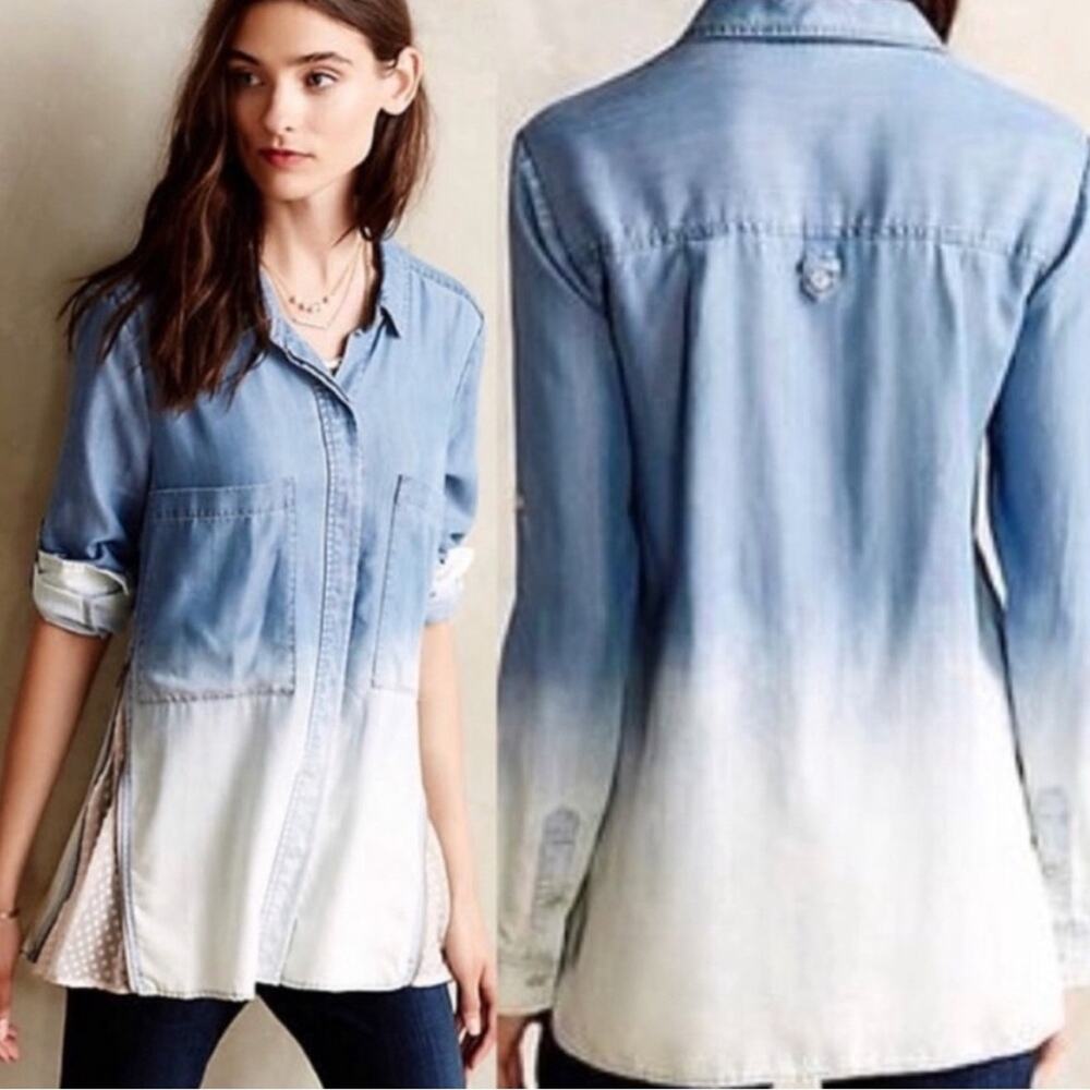 Anthropologie Holding Horses Chambray Side Zip Lace Tunic Top Small